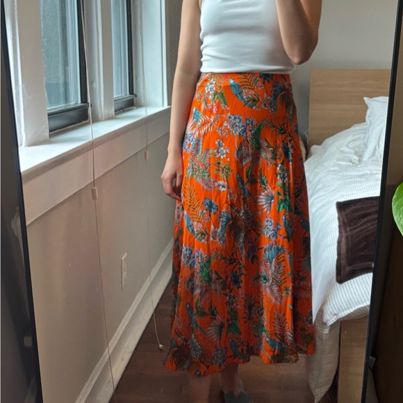 L’AGENCE Orange Floral Midi Skirt - Picture 5 of 7